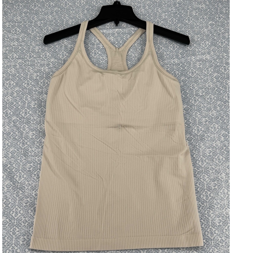Lululemon Ebb to Street Tank Top Beige Ribbed Racerback Built-in Bra LW1AX1S 10